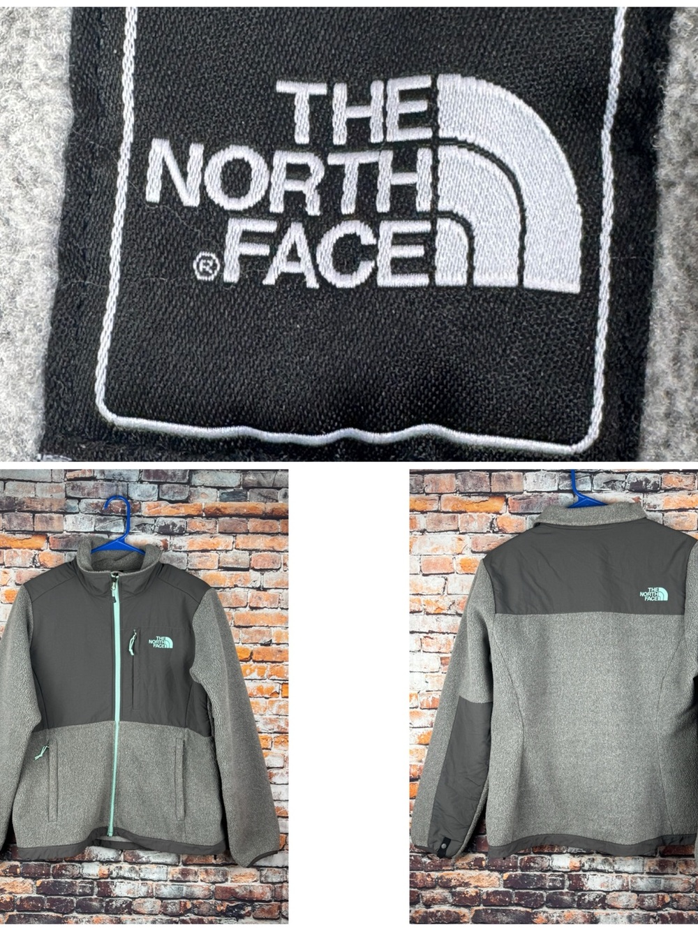 The North Face Women Medium Denali Polartec Gray Full Zip Jacket Turquoise Trim